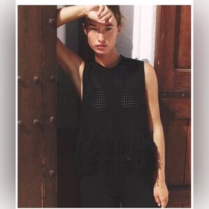 Zara Black Fringe Knit Top